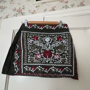 Blue Rain Mini Skirt with Floral Embroidery - Black, Red, White
